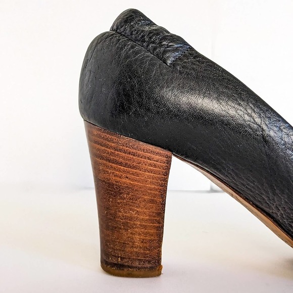 Chloe Black Heels with Gold Buckle and Wooden Heel - Picture 4 of 15